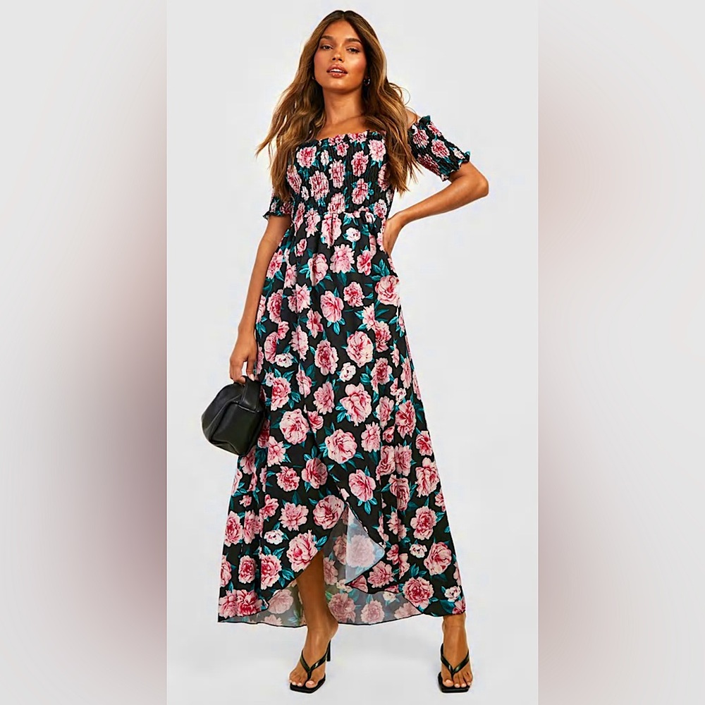 Off Shoulder Floral Maxi Romper Dress